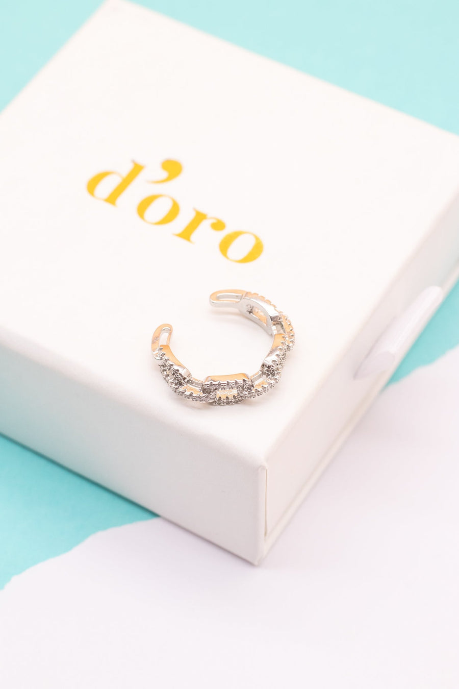 Love Link Adjustable Chain Ring Rhodium Rings doroglobal.com 